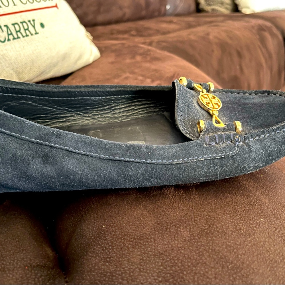 Tory Burch Navy slip on shoes with gold embellishment size 10